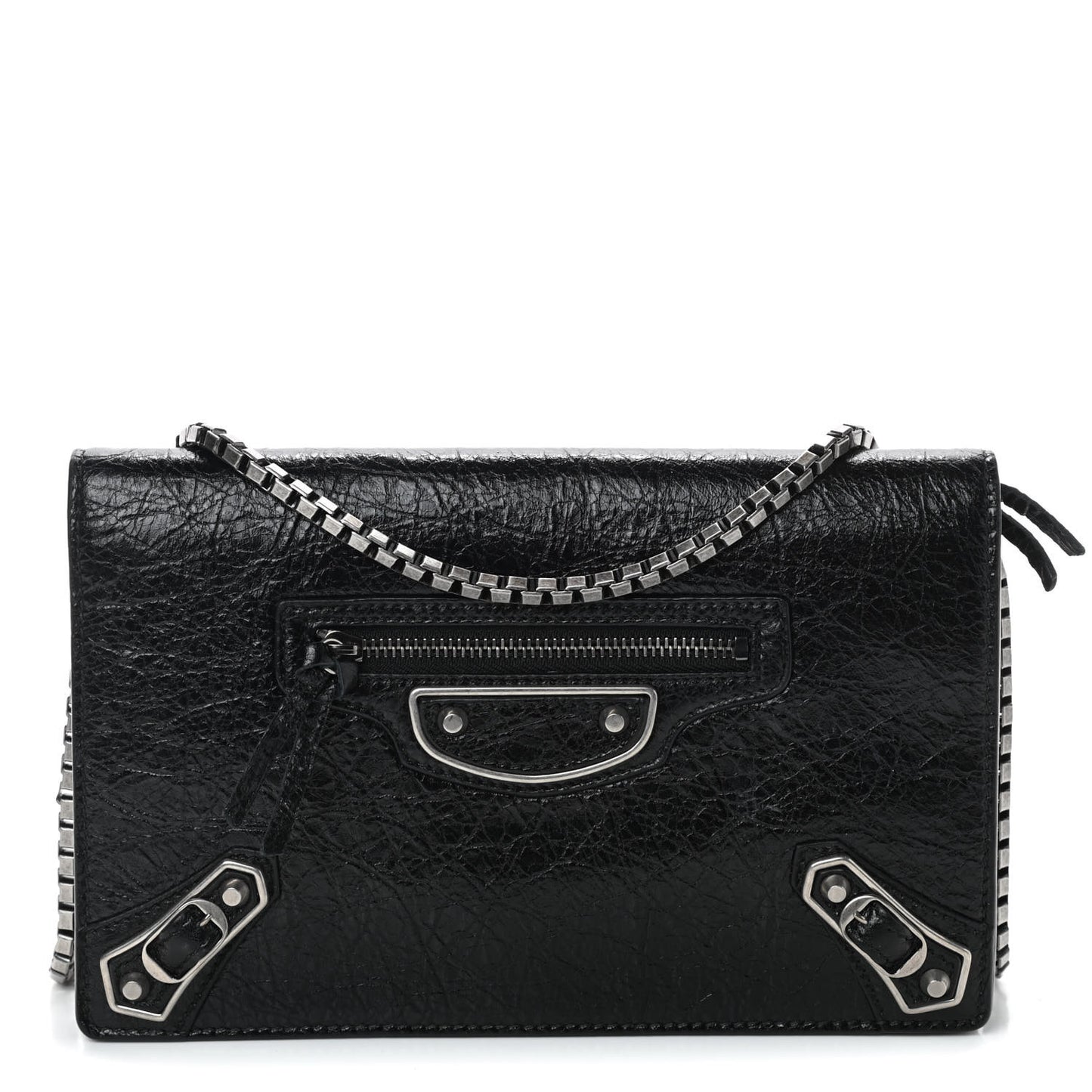 Agneau Silver Metallic Edge Hardware Wallet On Chain Black