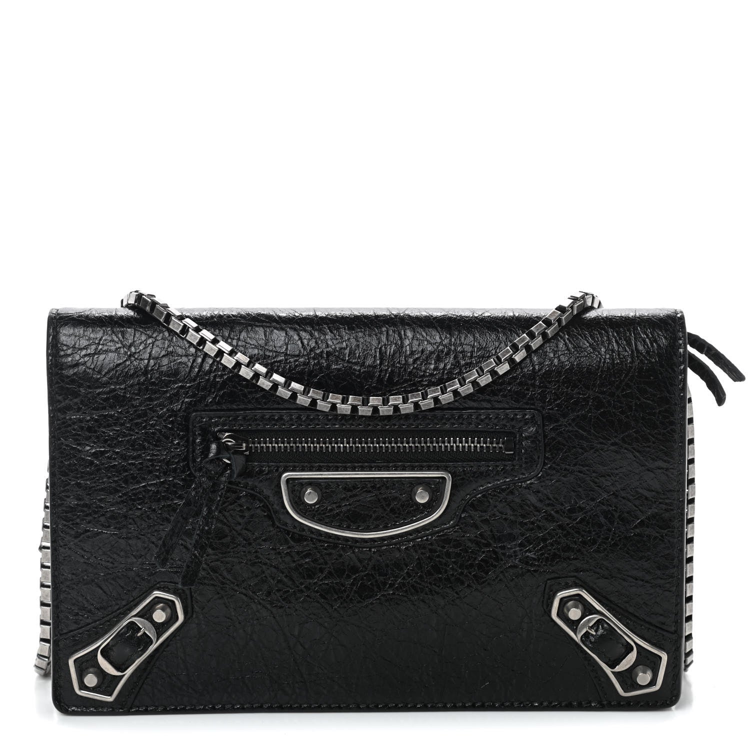 Balenciaga Agneau Silver Metallic Edge Hardware Wallet On Chain Black 1 of 10