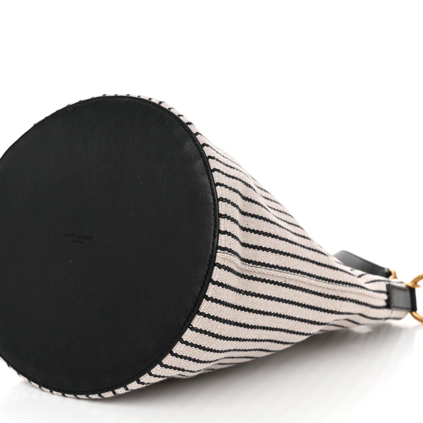 Linen Calfskin Striped Rive Gauche Bucket Bag Grey Cream Black