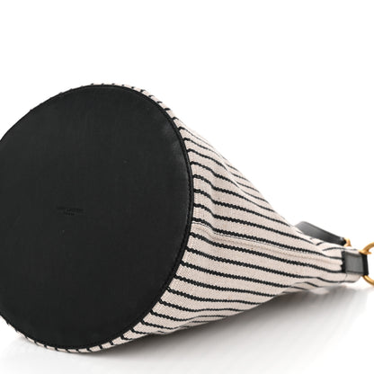 Saint Laurent Linen Calfskin Striped Rive Gauche Bucket Bag Grey Cream Black 11 of 11