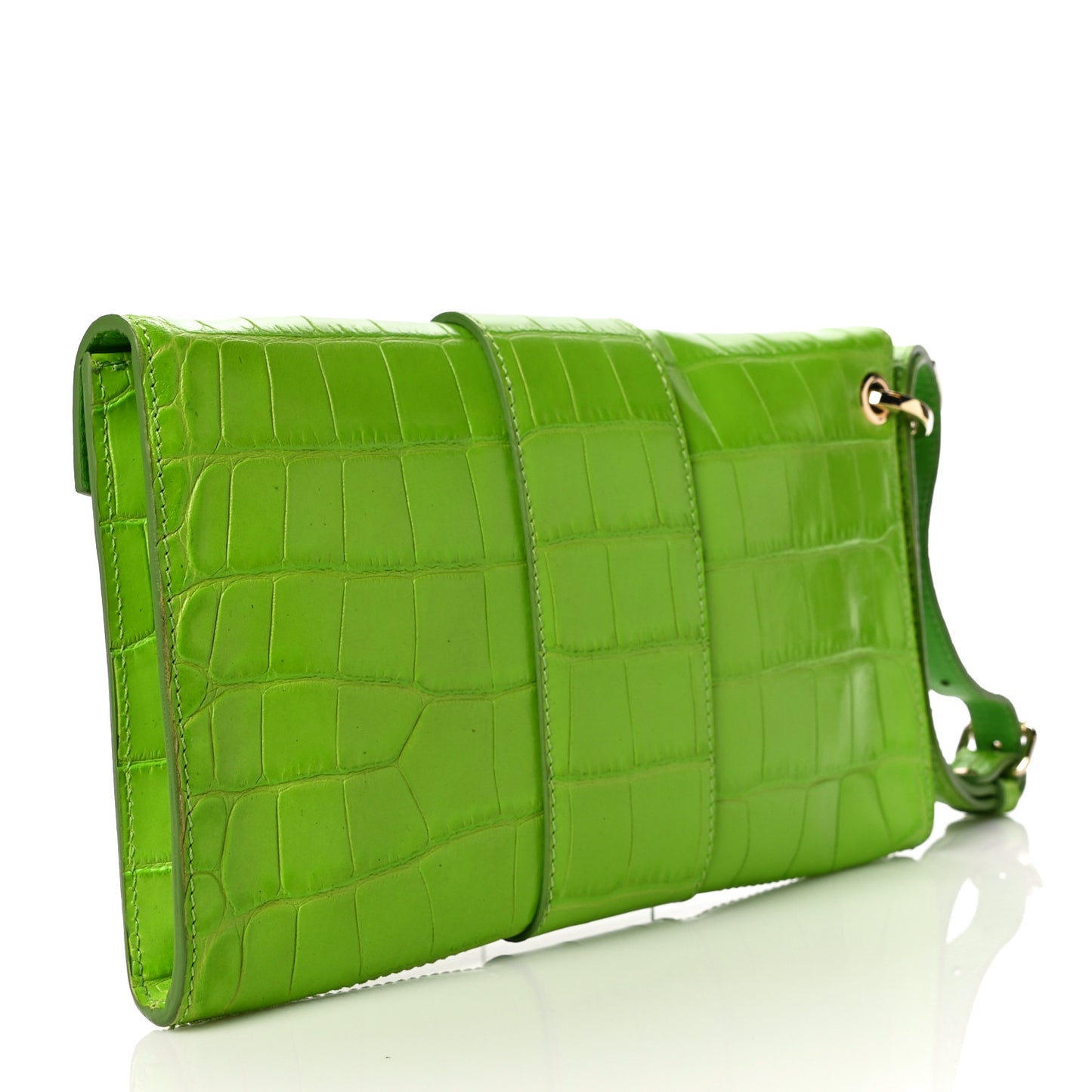 Calfskin Crocodile Embossed Rivera Clutch Lime