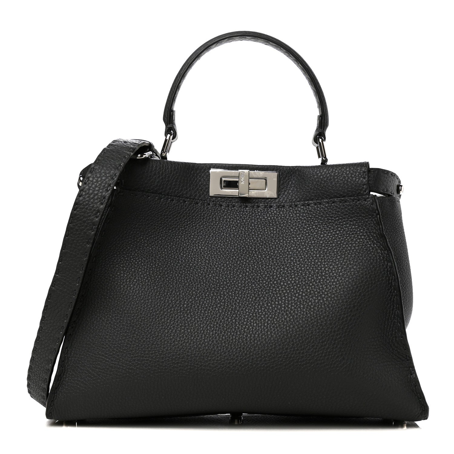 Fendi Cuoio Romano Selleria Bi-Color Medium Peekaboo Iconic Satchel Asfalto Latte 1 of 9