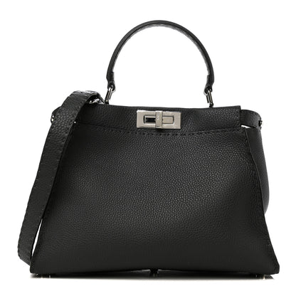 Fendi Cuoio Romano Selleria Bi-Color Medium Peekaboo Iconic Satchel Asfalto Latte 1 of 9