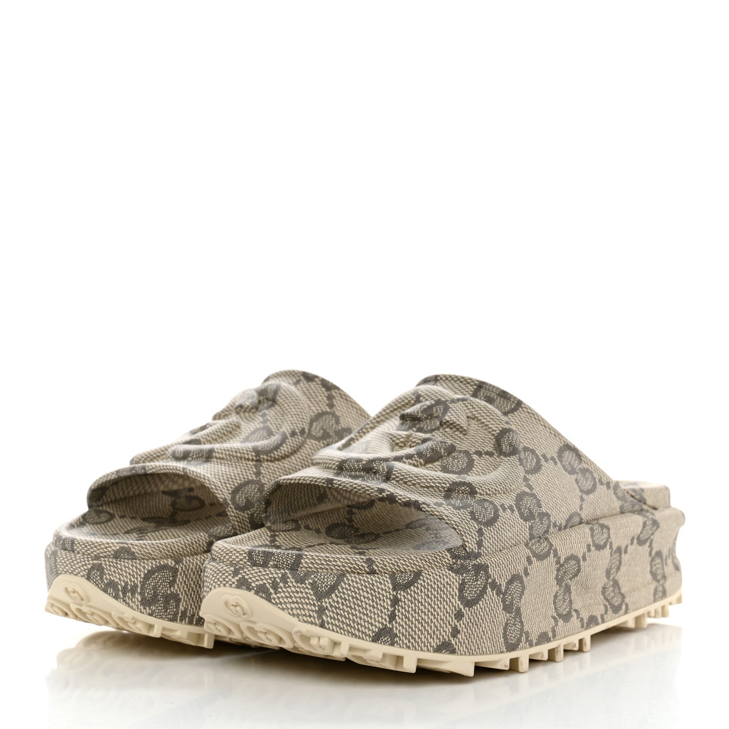 Gucci Cubic Rubber GG Monogram Womens Interlocking G Platform 42mm Slide Sandals 37 Beige Ebony 3 of 8
