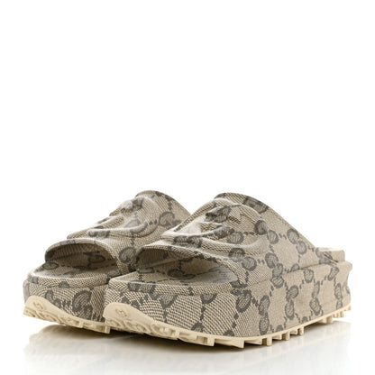 Gucci Cubic Rubber GG Monogram Womens Interlocking G Platform 42mm Slide Sandals 37 Beige Ebony 3 of 8
