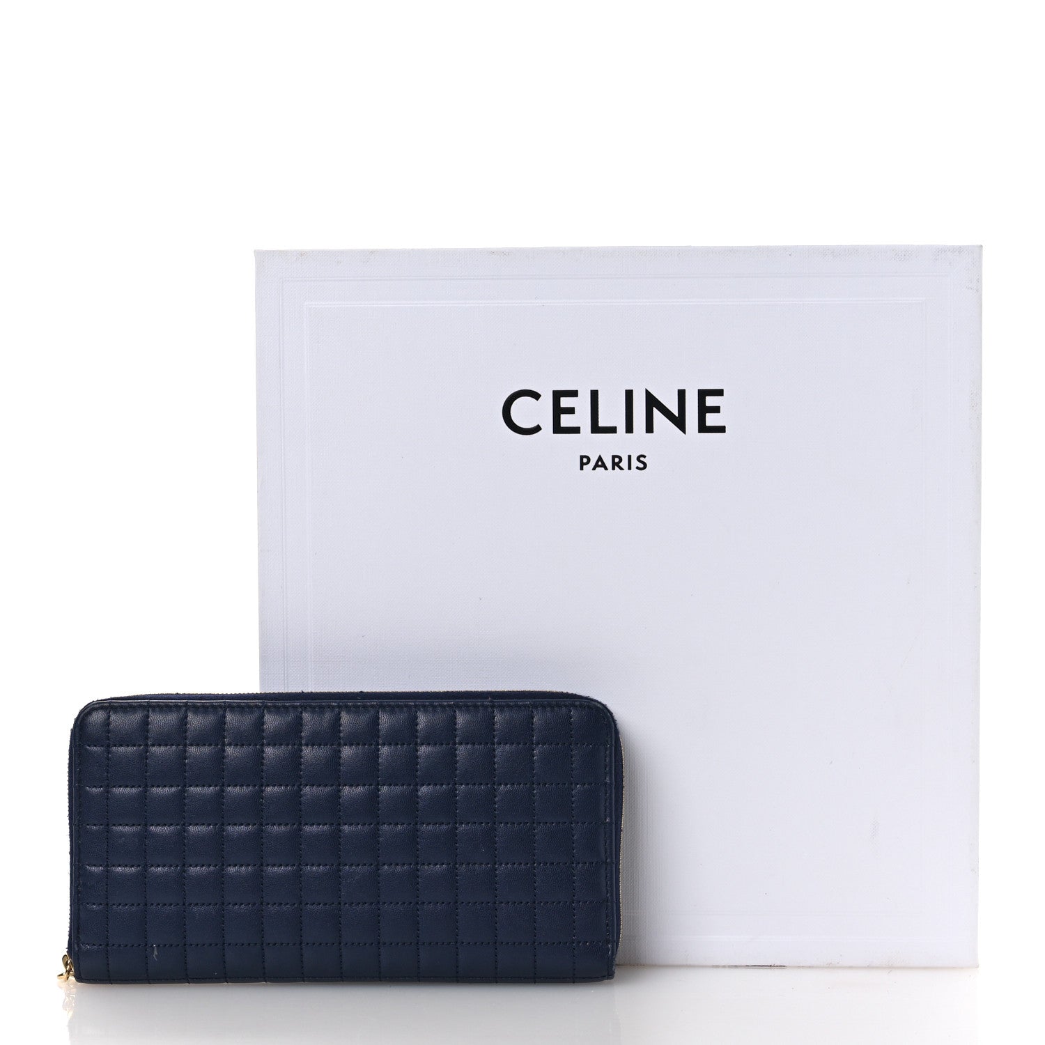 Celine Lambskin Quilted Large C Charm Zip Around Wallet Dark Blue 10 of 10