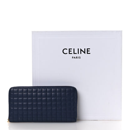 Celine Lambskin Quilted Large C Charm Zip Around Wallet Dark Blue 10 of 10