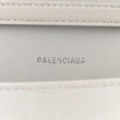 Balenciaga Shiny Calfskin Crocodile Embossed Small Hourglass Evening Chain Bag White 6 of 16