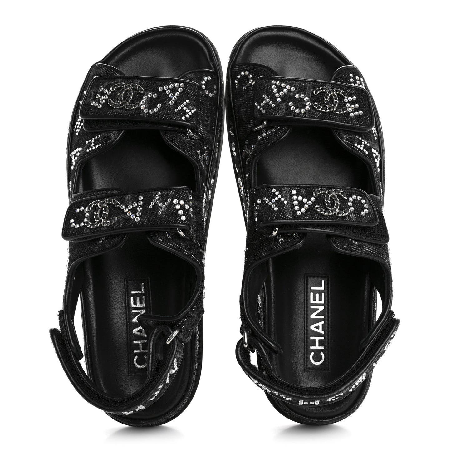 Denim Strass Velcro Dad Sandals 39 Black