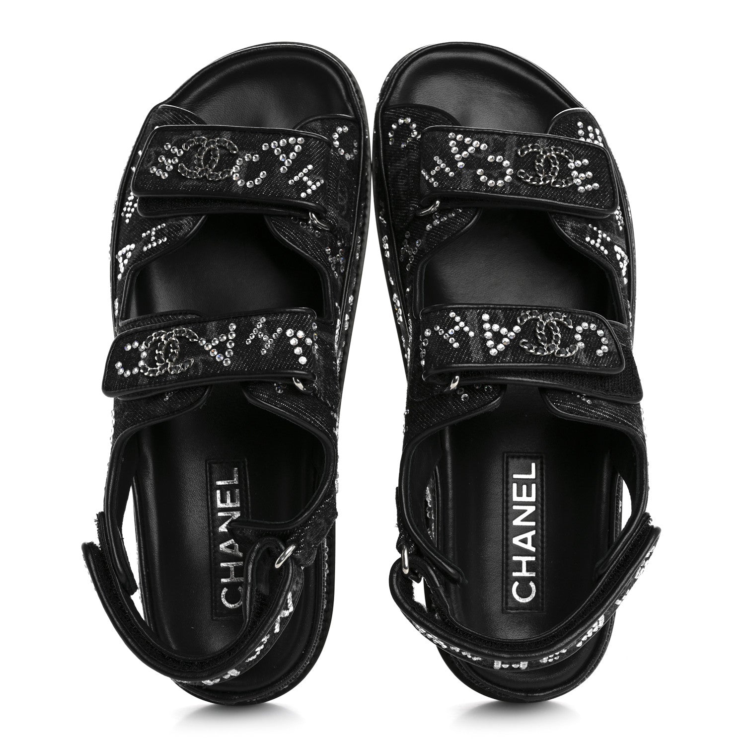 Chanel Denim Strass Velcro Dad Sandals 39 Black 2 of 9