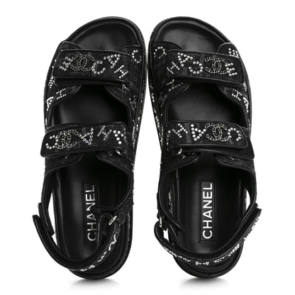 Chanel Denim Strass Velcro Dad Sandals 39 Black 2 of 9