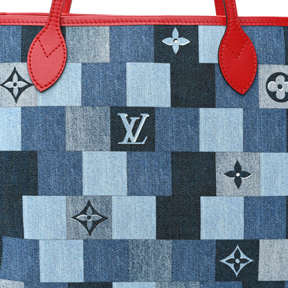 Louis Vuitton Denim Damier Monogram Patchwork Neverfull Blue Rouge 12 of 14
