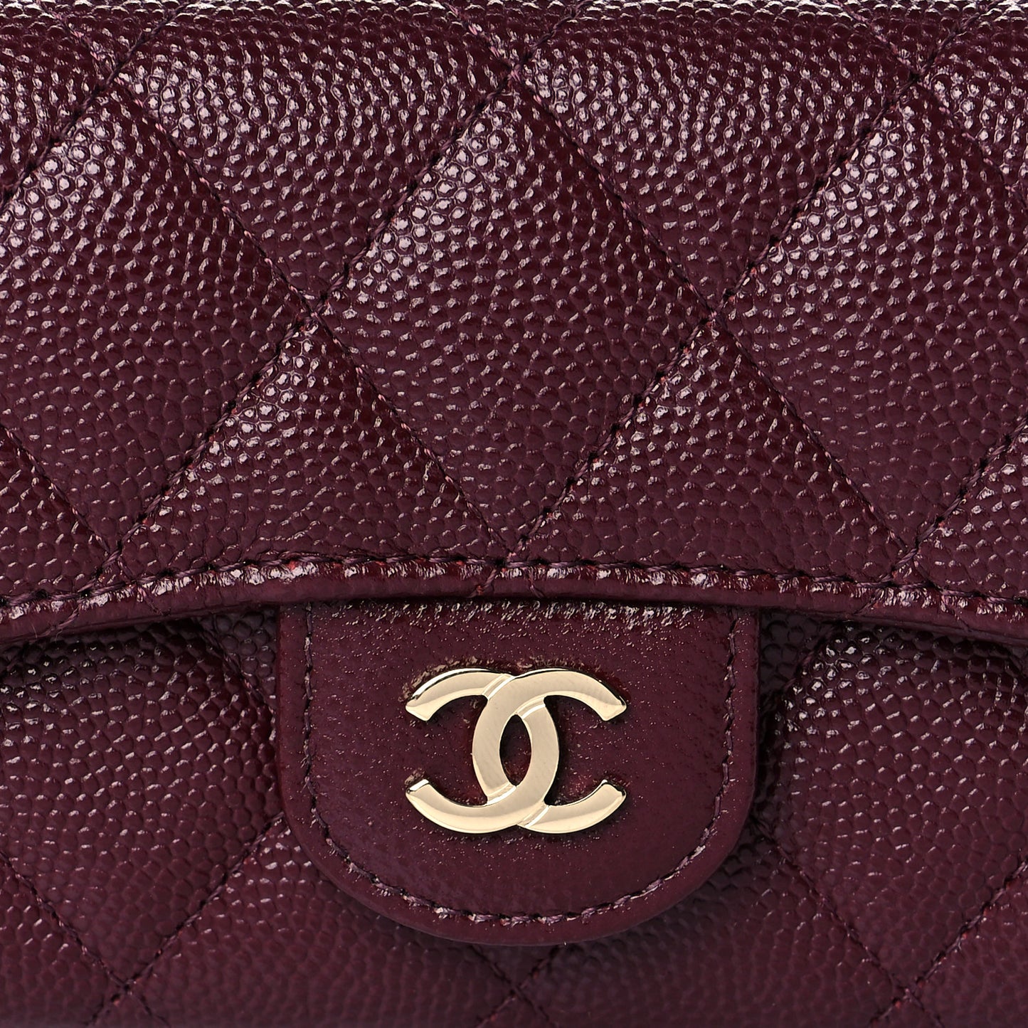 Caviar Quilted Flap Card Holder Wallet Burgundy
