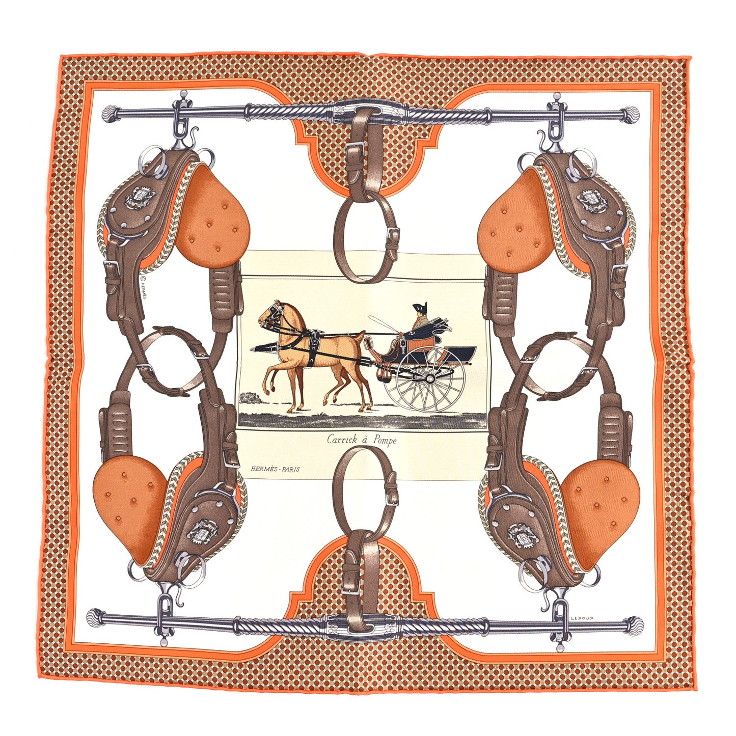Silk Carrick A Pompe Pocket Square 45 White Orange Brun