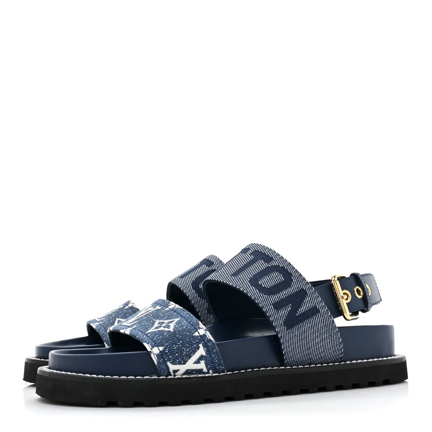 Monogram Denim Paseo Flat Comfort Sandals 38.5 Navy Blue