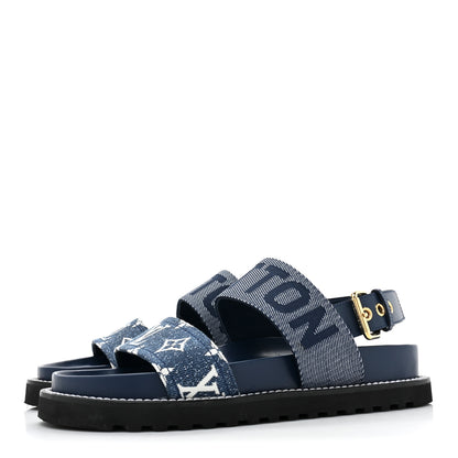 Louis Vuitton Monogram Denim Paseo Flat Comfort Sandals 38.5 Navy Blue 3 of 13