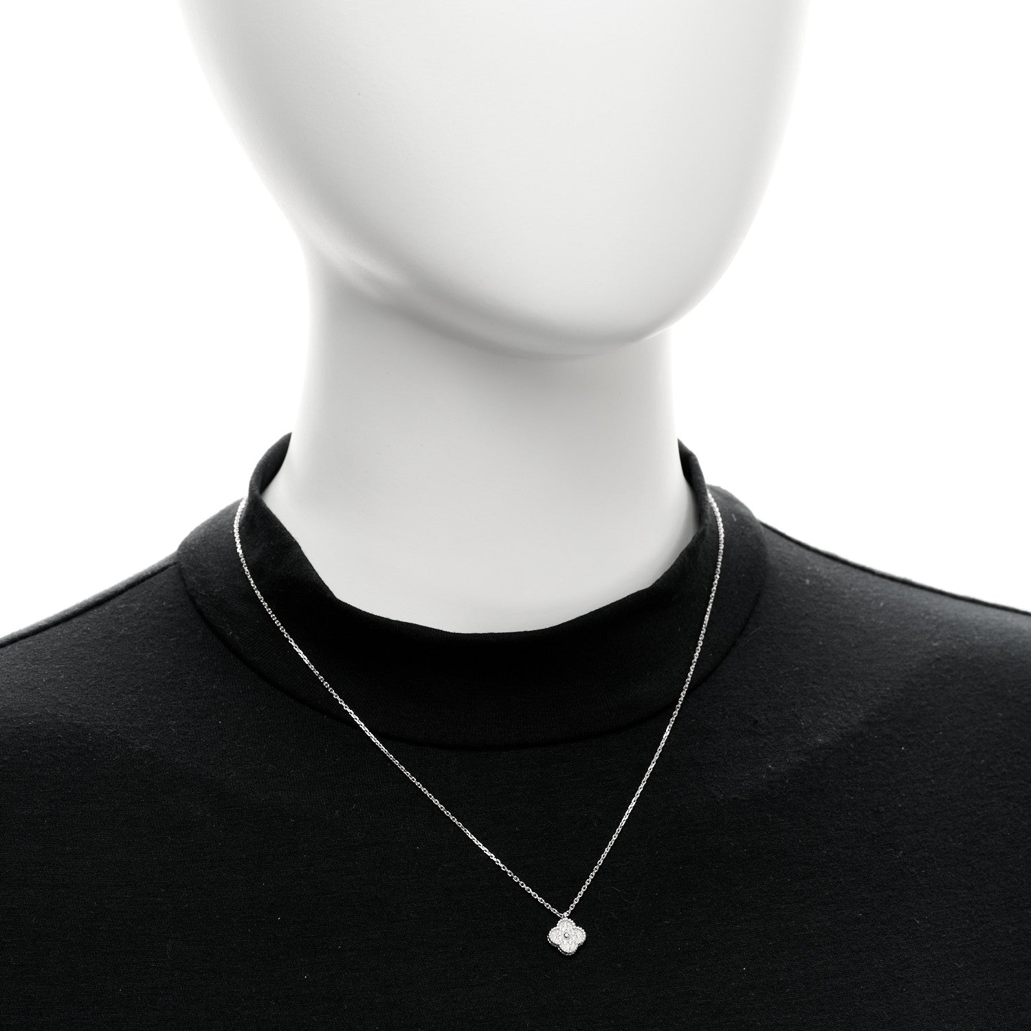 Van Cleef & Arpels 18K White Gold Diamond Sweet Alhambra Pendant Necklace 2 of 4