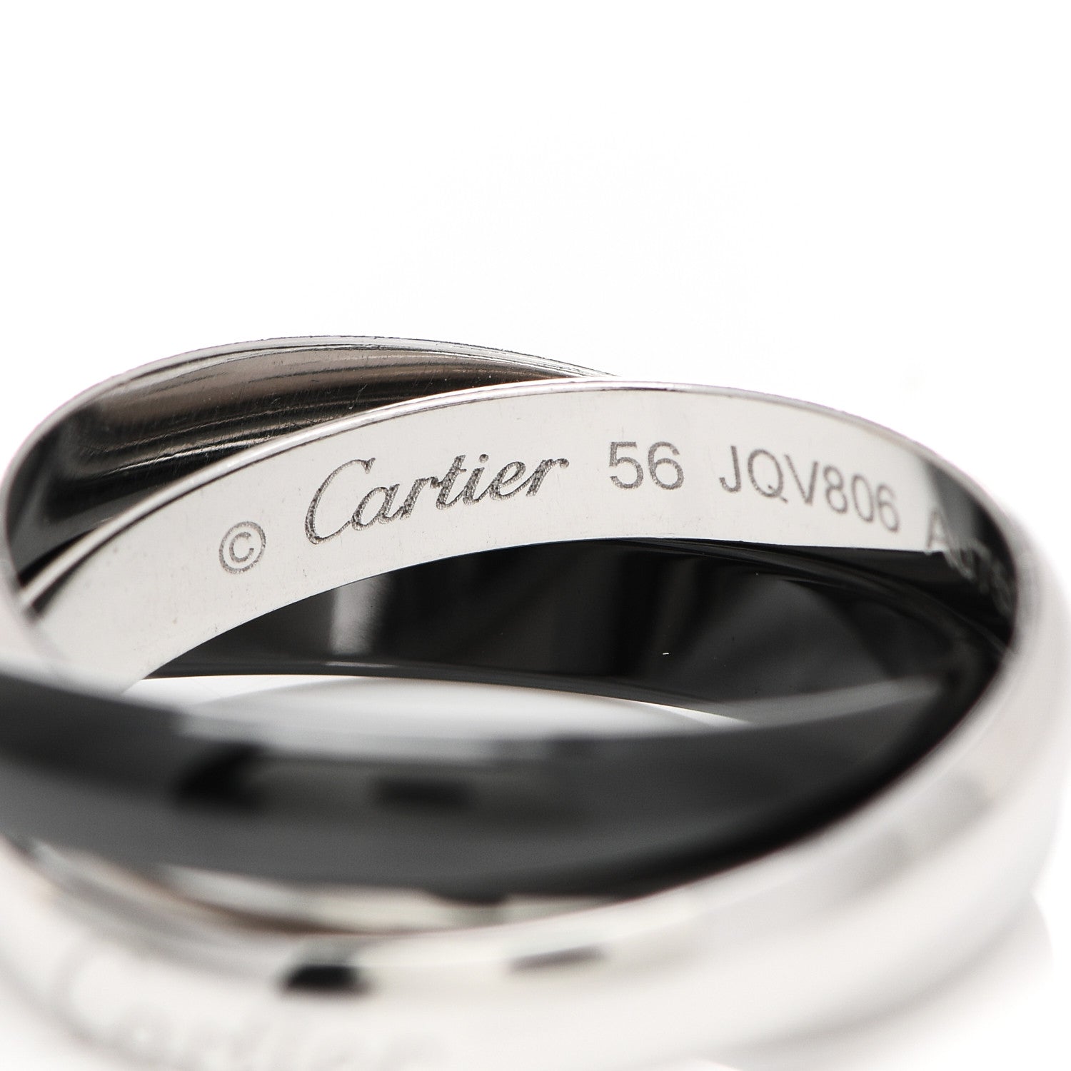 Cartier 18K White Gold Black Ceramic Trinity Ring 56 7.5 4 of 5