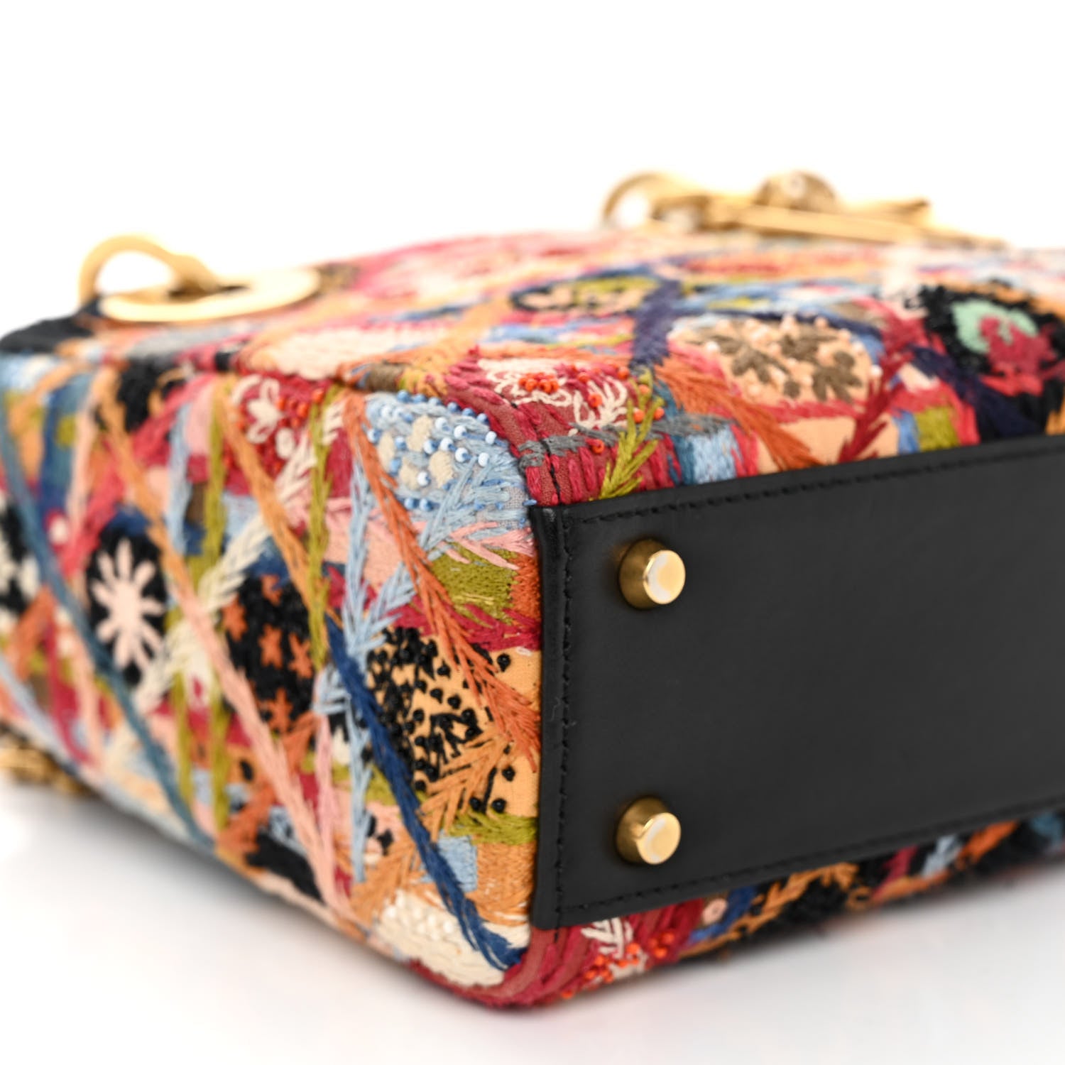 Christian Dior Canvas Embroidered Beaded Peace Mini Lady Dior Black Multicolor 8 of 9