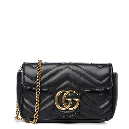 Gucci Calfskin Matelasse Super Mini GG Marmont Shoulder Bag Black 1 of 9