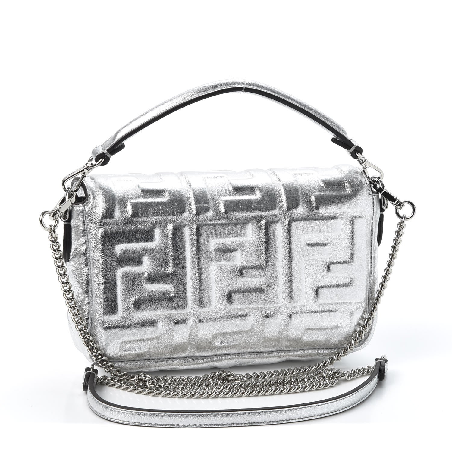 Fendi Vitello Catalan Mirror FF 1974 Embossed Mini Baguette Argento 2 of 10