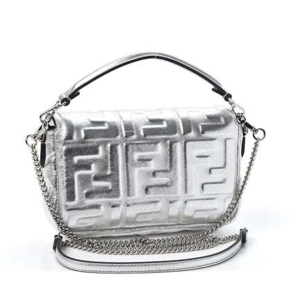 Fendi Vitello Catalan Mirror FF 1974 Embossed Mini Baguette Argento 2 of 10