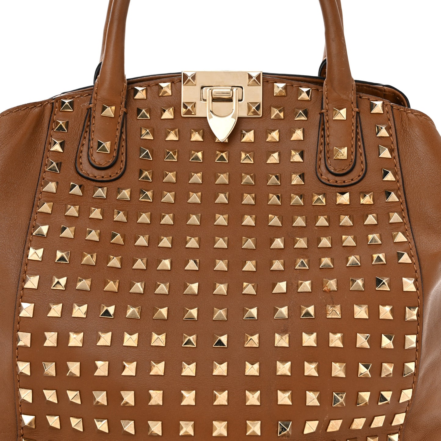 Vitello Rockstud All Over New Dome Bucket Tote Cognac