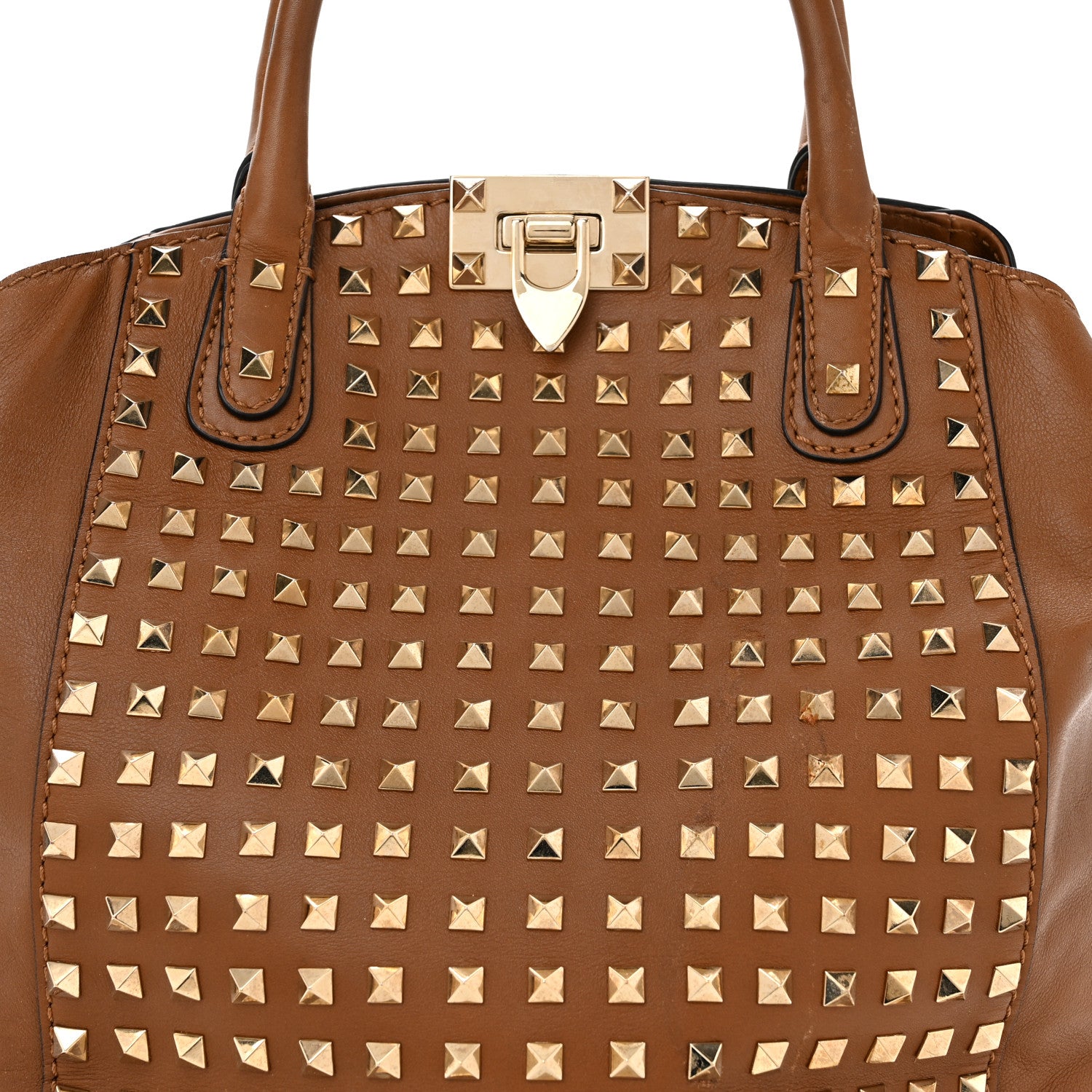 Valentino Garavani Vitello Rockstud All Over New Dome Bucket Tote Cognac 7 of 12