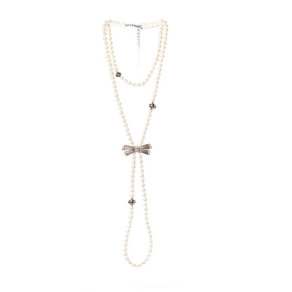 Chanel Pearl Crystal CC Bow Long Necklace Gold 2 of 3