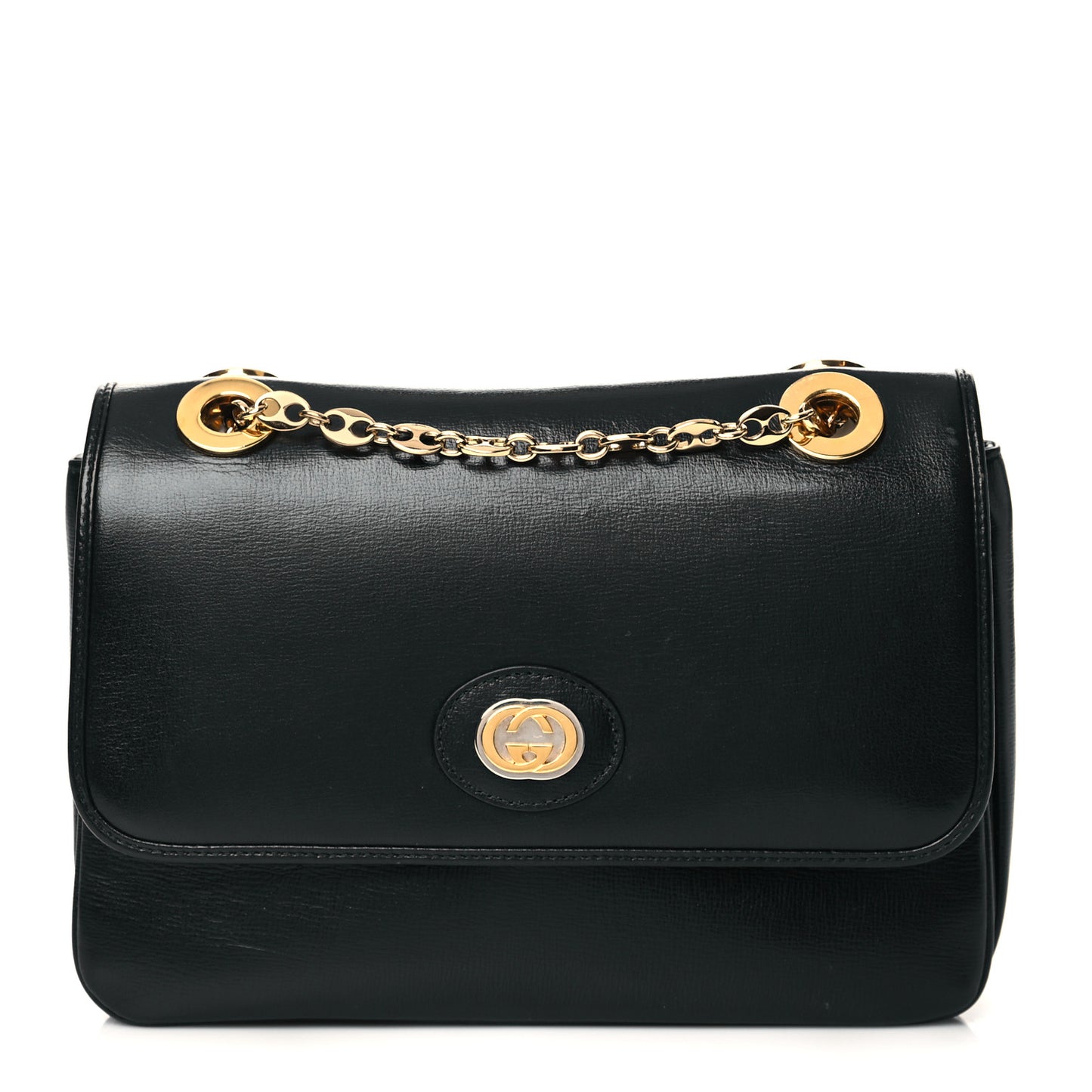 Azalea Calfskin Small Marina Chain Shoulder Bag Black