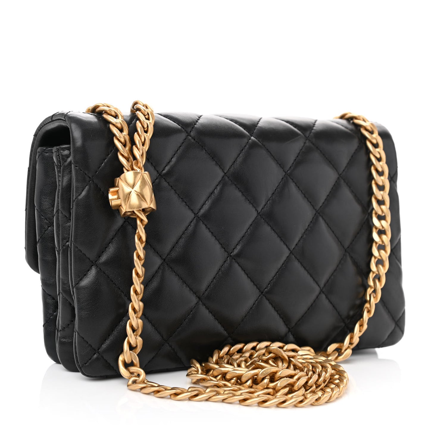 Lambskin Quilted Small Pillow Crush Flap Black
