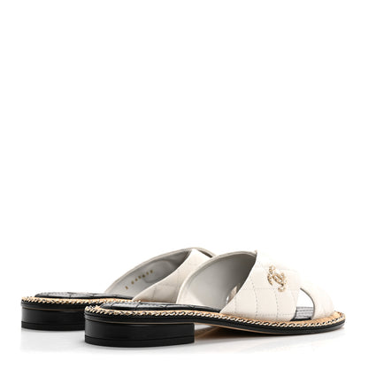 Chanel Lambskin Quilted Chain CC Sandals 39 White 5 of 12