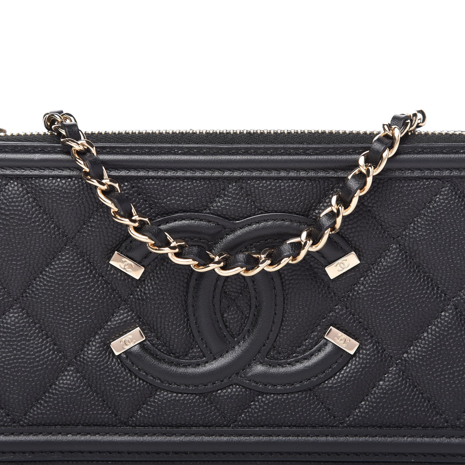 Chanel Caviar Quilted CC Filigree Clutch With Chain Black 11 of 12