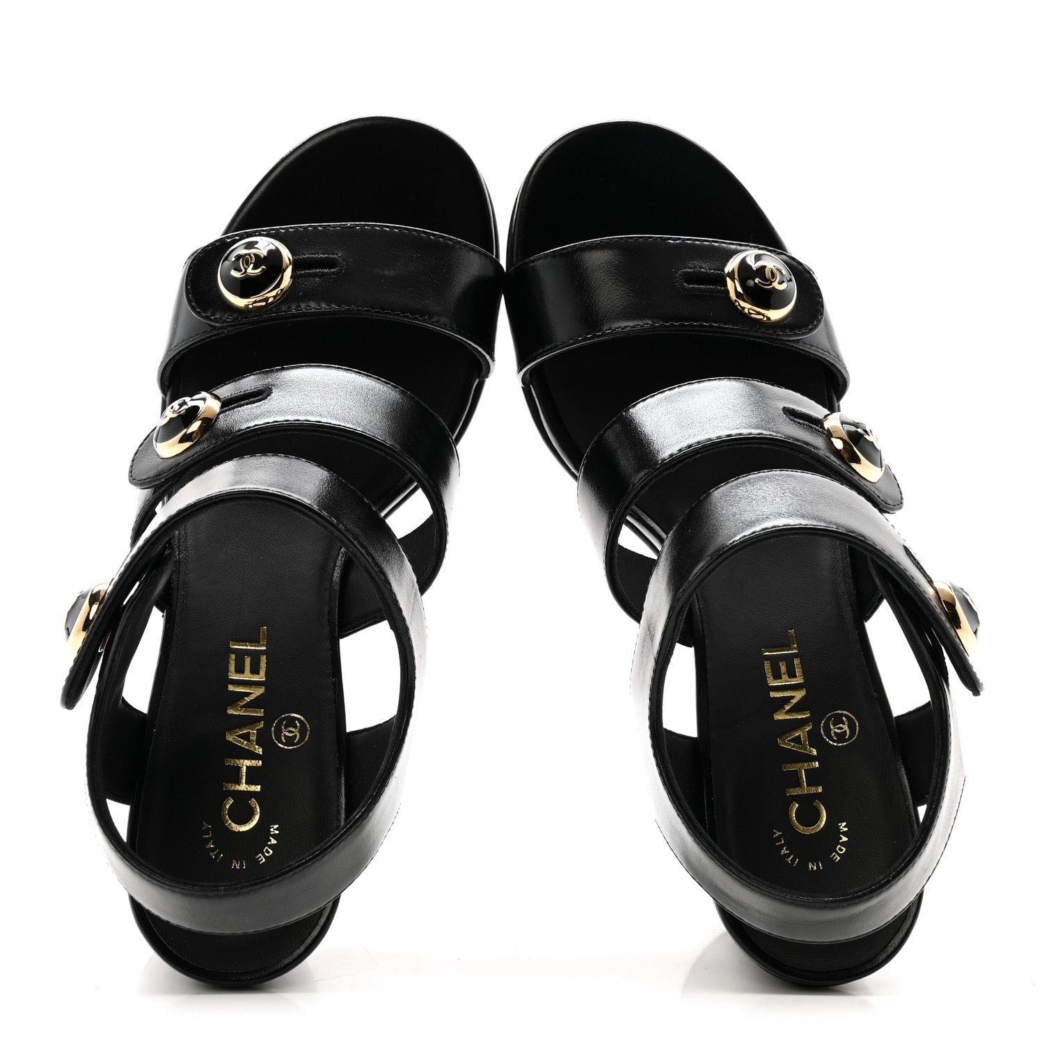 Chanel Shiny Calfskin CC Sandals 37.5 Black 4 of 20