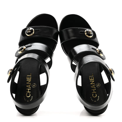 Chanel Shiny Calfskin CC Sandals 37.5 Black 4 of 20