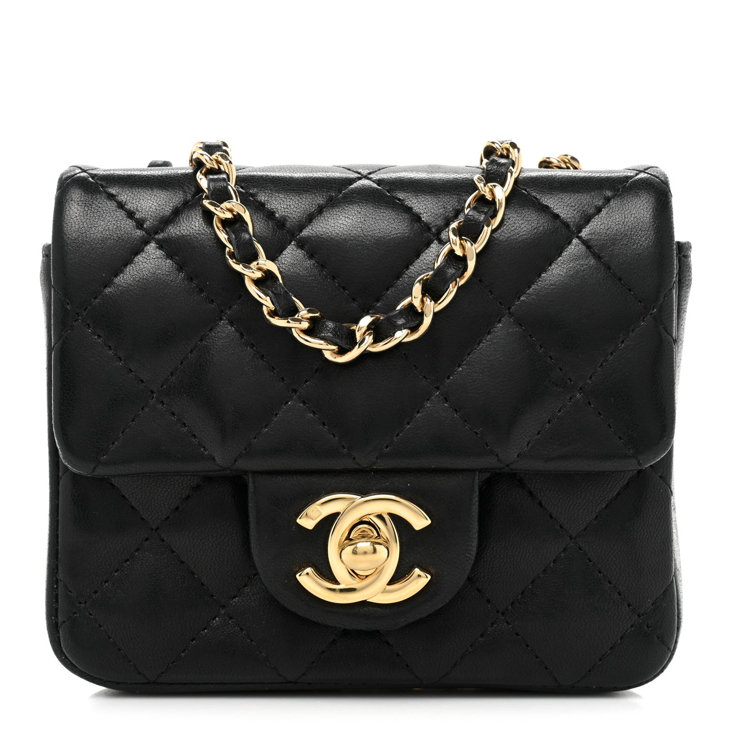 Lambskin Quilted Extra Mini Square Flap Black
