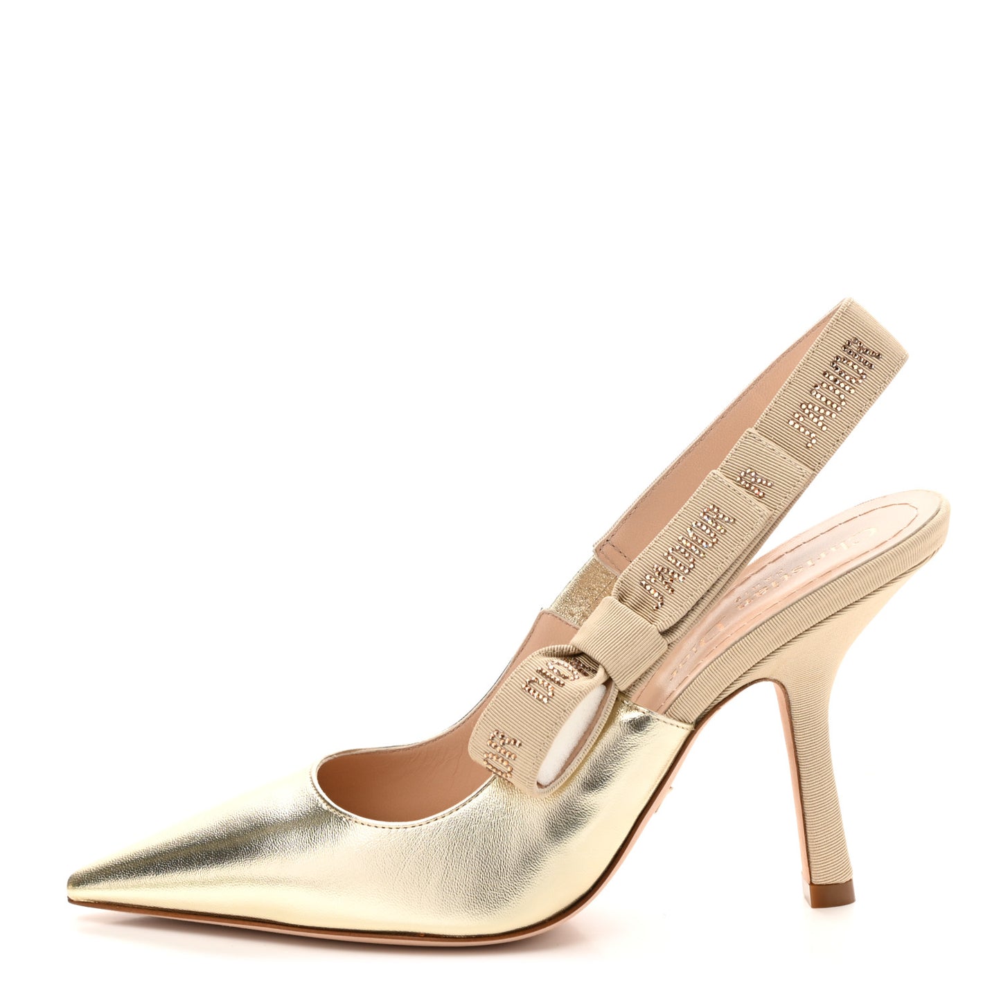 Laminated Lambskin Ribbon Crystal J'Adior Slingback 100mm Pumps 35.5 Light Gold