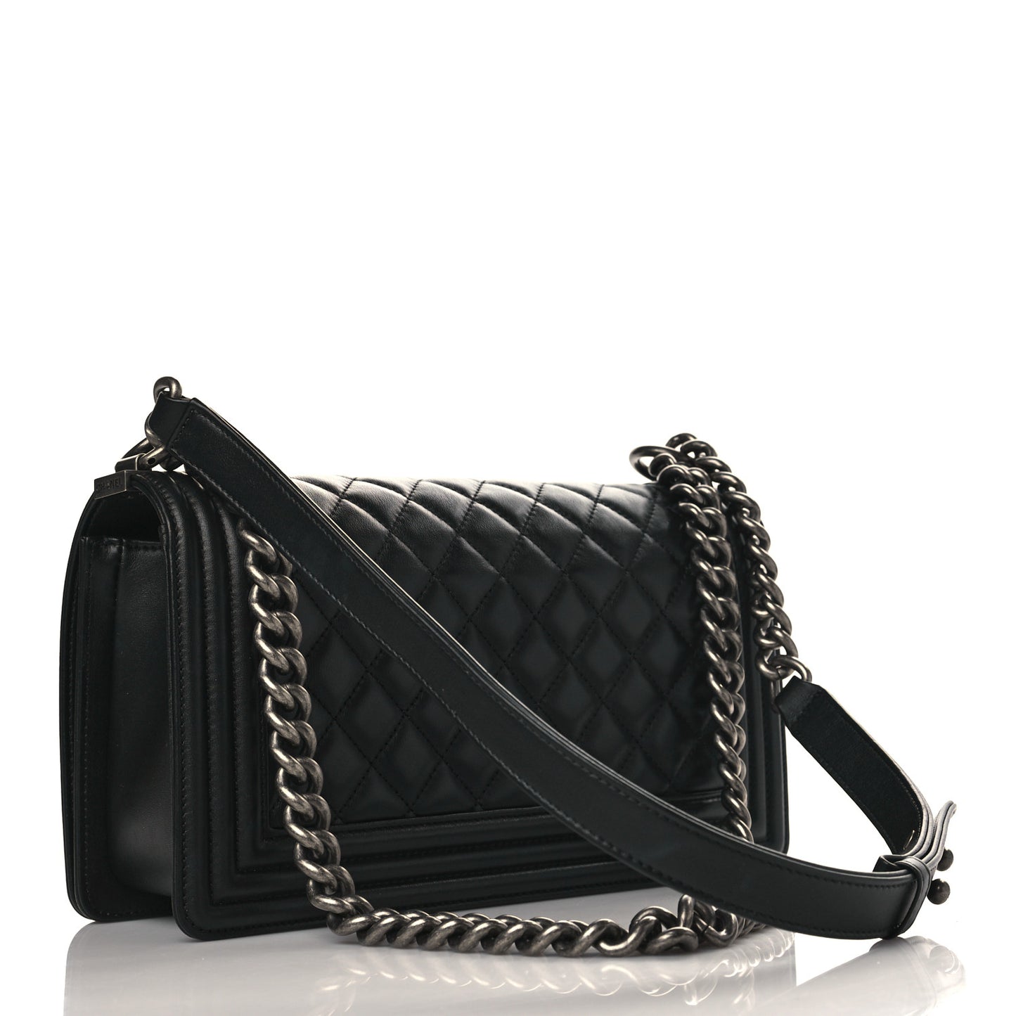Lambskin Quilted Medium Boy Flap Black