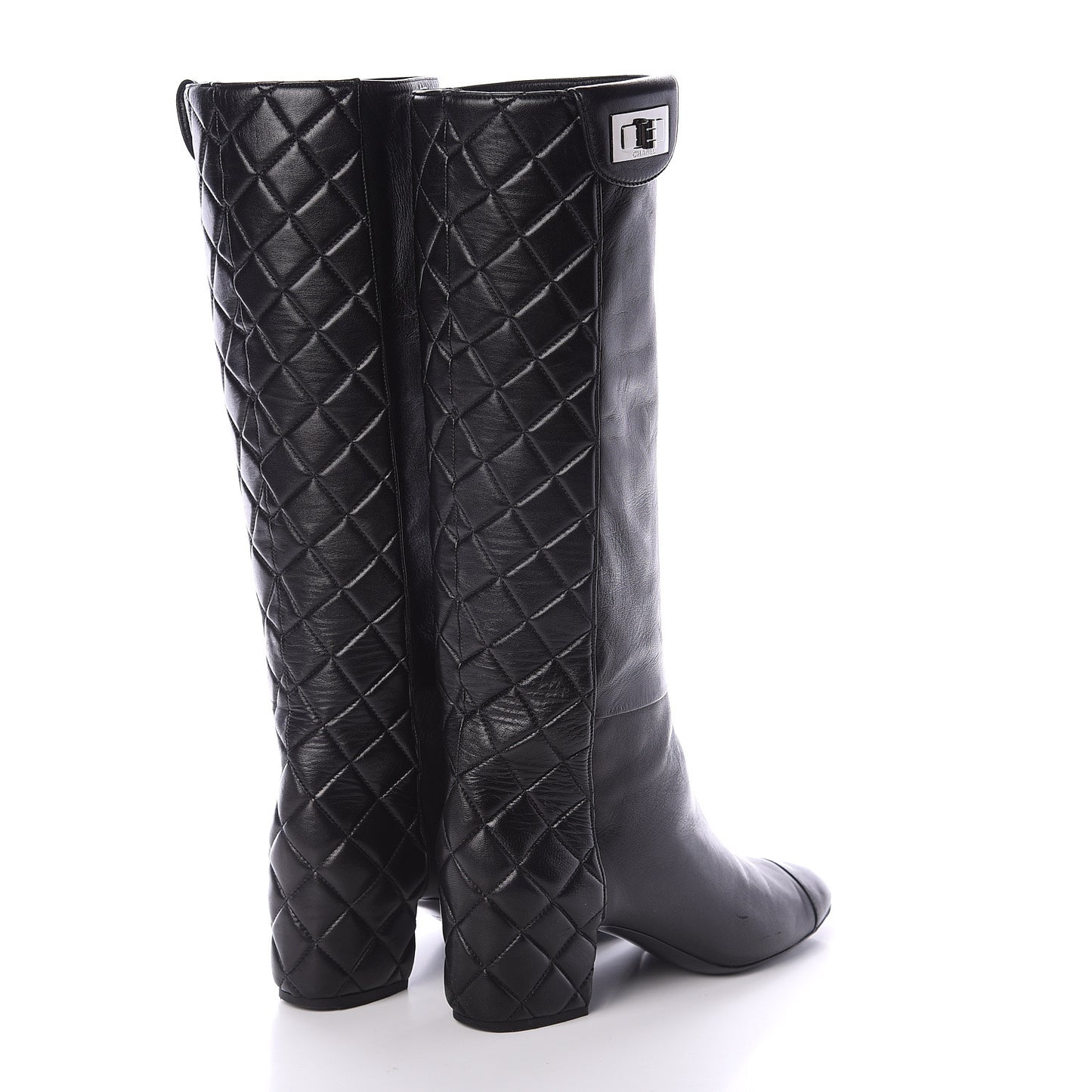Lambskin Quilted Reissue Knee High Tall Boots 39 Black