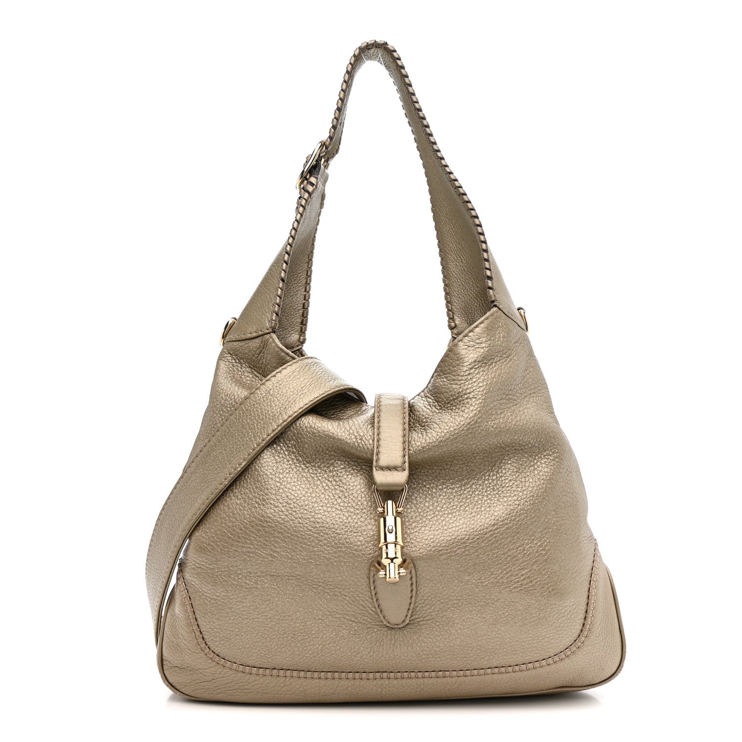 Gucci Metallic Pebbled Calfskin Medium New Jackie Hobo Gold 1 of 11