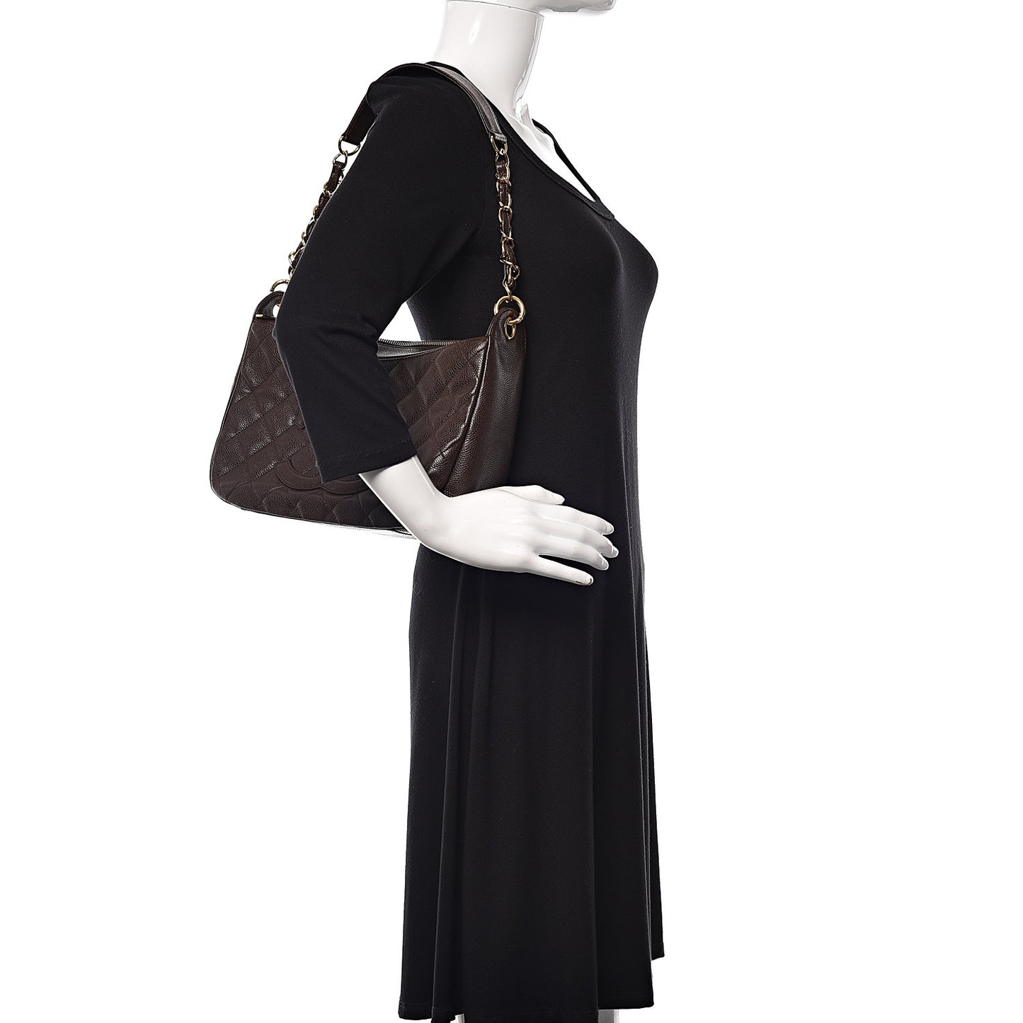 Caviar Quilted Timeless CC Shoulder Bag Brown