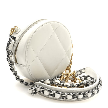 Chanel Shiny Goatskin Quilted Chanel 19 Round Clutch With Chain White 3 of 10