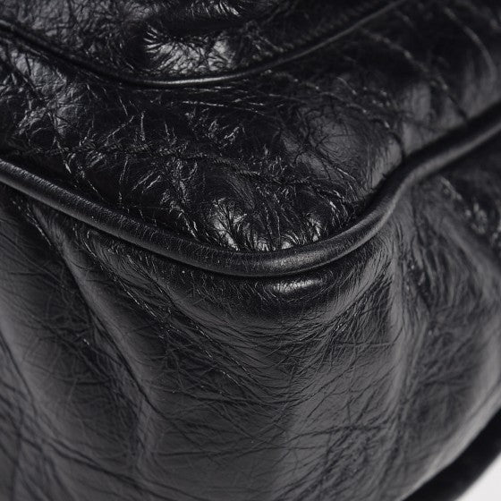 Crinkled Calfskin Matelasse Monogram Medium Niki Chain Satchel Black