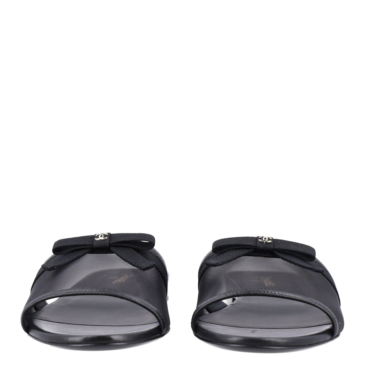 Mesh Lambskin CC Bow Mules 39.5 Black