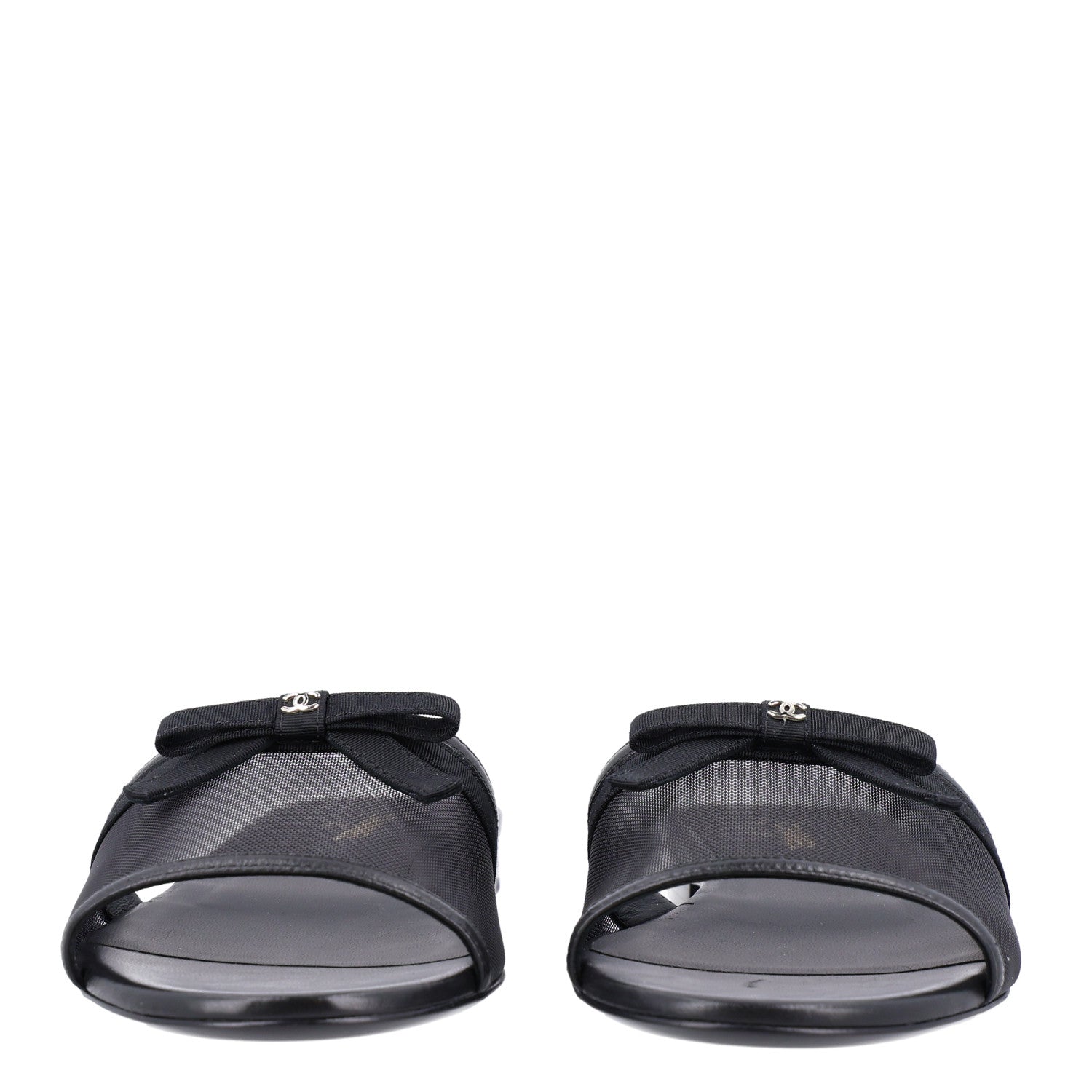 Chanel Mesh Lambskin CC Bow Mules 39.5 Black 4 of 9