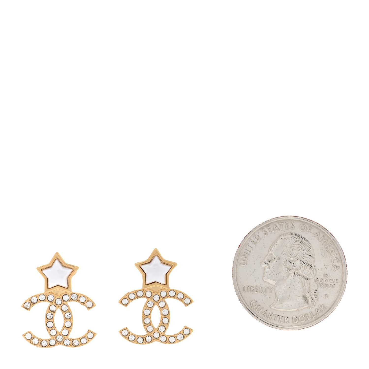 Chanel Metal Crystal Pearl CC Star Earrings Gold Pearly White 2 of 4
