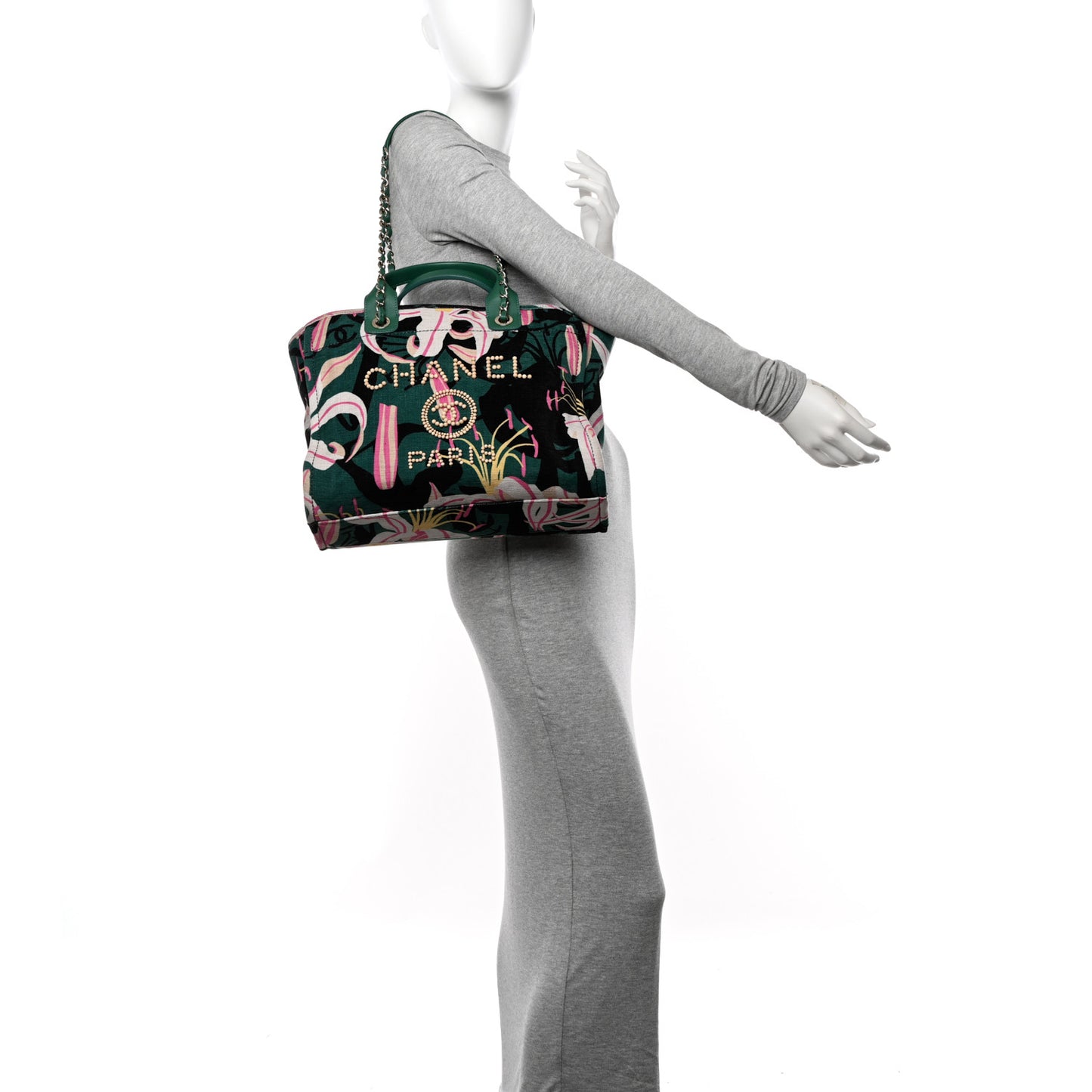 Velvet Calfskin Beaded Small Deauville Tote Pink Green Black