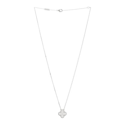 Van Cleef & Arpels 18K White Gold Diamond Guilloche Vintage Alhambra Pendant Necklace 2 of 4