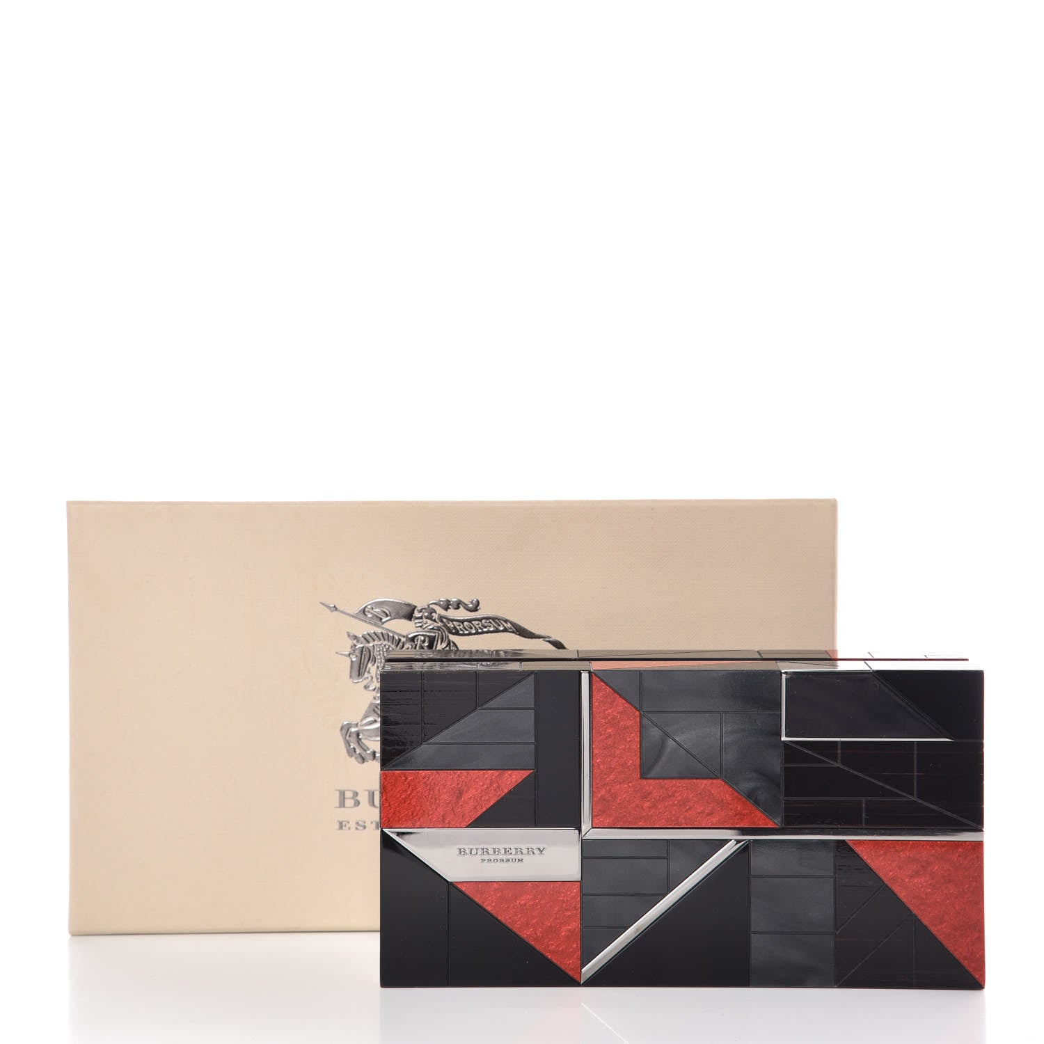Burberry Rigid Perspex Mosaic Box Clutch Grey Red 10 of 10