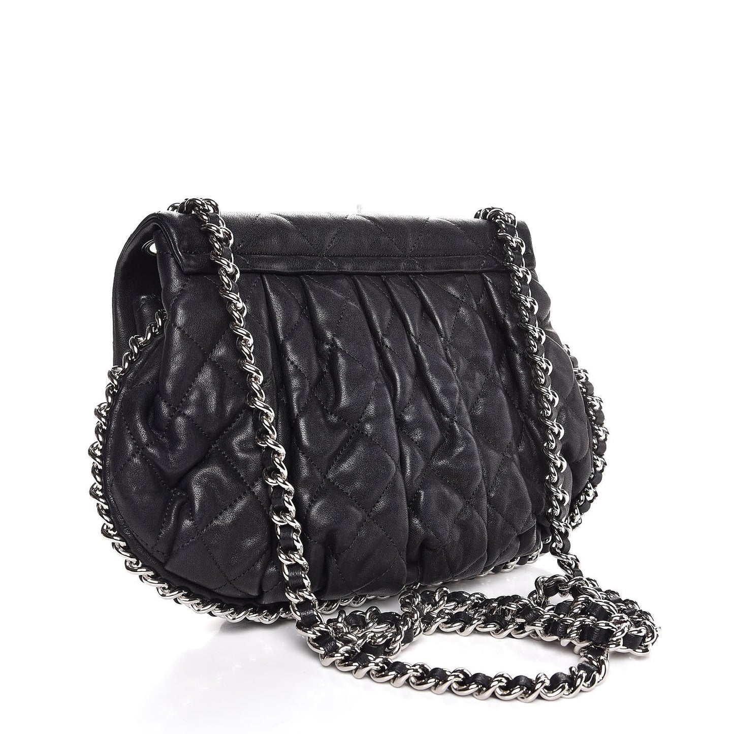 Washed Lambskin Quilted Medium Chain Around Messenger Black
